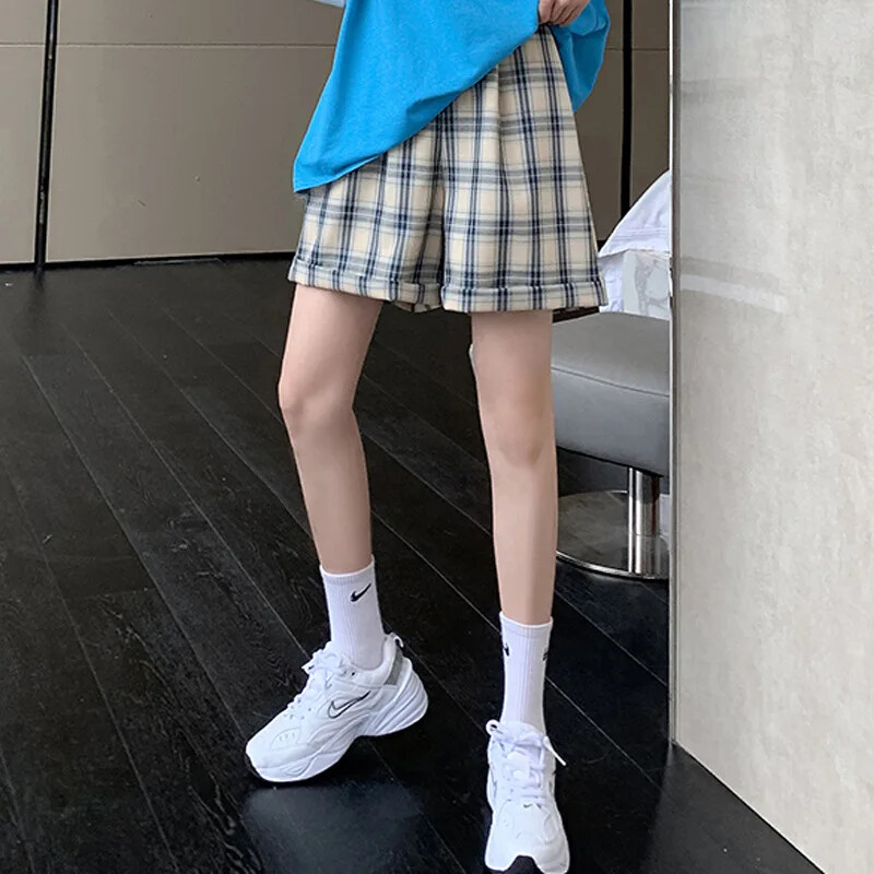 Pantaloni scurți de maternitate Ocazional largi în carouri Îmbrăcăminte exterioară de cinci minute Moda de vară Pantaloni scurți cu talie mijlocie pentru femei însărcinate