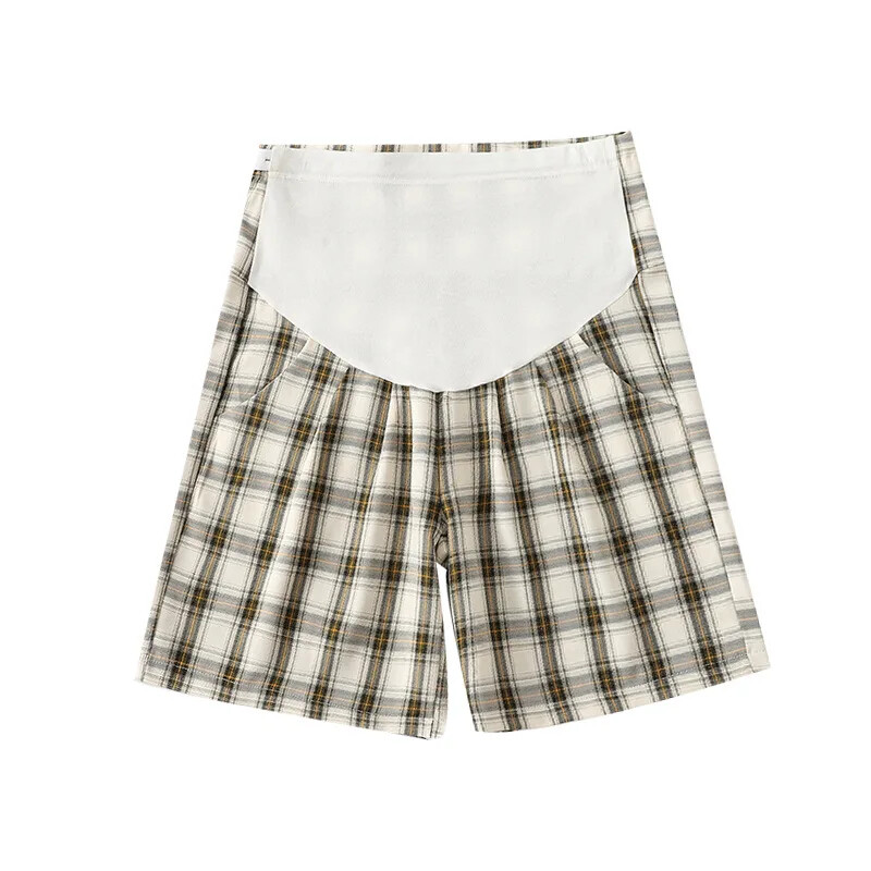 Pantaloni scurți de maternitate Ocazional largi în carouri Îmbrăcăminte exterioară de cinci minute Moda de vară Pantaloni scurți cu talie mijlocie pentru femei însărcinate
