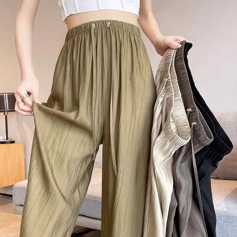 Grūtnieču vasaras virsdrēbes, kokvilnas lina bikses 2024. gada jauna stila saules aizsardzības ledus zīda zvana apakšas grūtnieču bikses