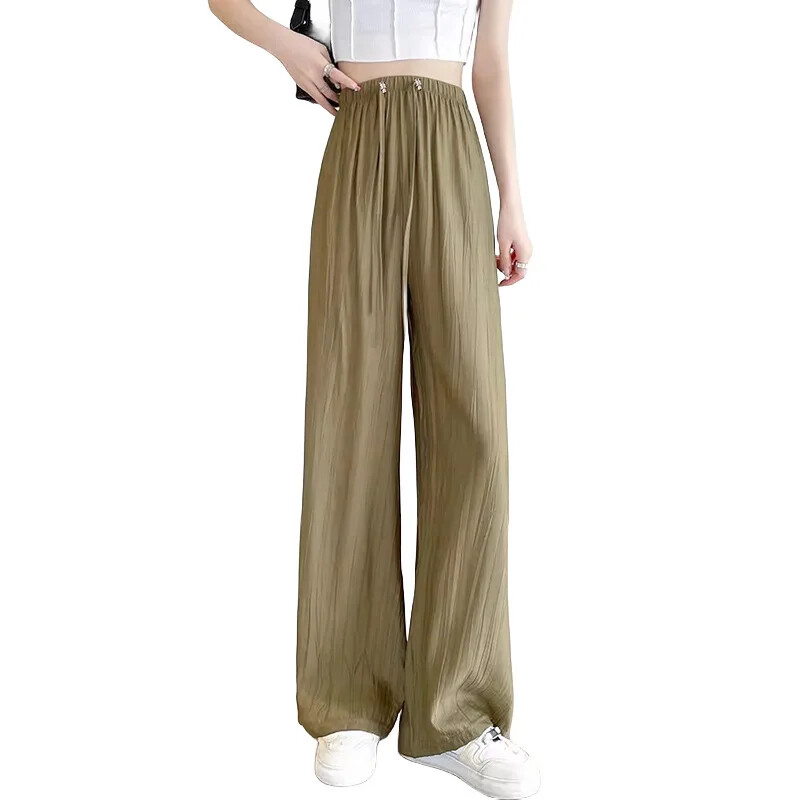 Grūtnieču vasaras virsdrēbes, kokvilnas lina bikses 2024. gada jauna stila saules aizsardzības ledus zīda zvana apakšas grūtnieču bikses