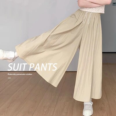 Παντελόνι με καμπάνα εγκυμοσύνης Φαρδιά, καθημερινά παντελόνια για έγκυες, καλοκαιρινά λεπτά εξωτερικά ενδύματα μικροκαμωμένο με μήκος εννέα πόντους