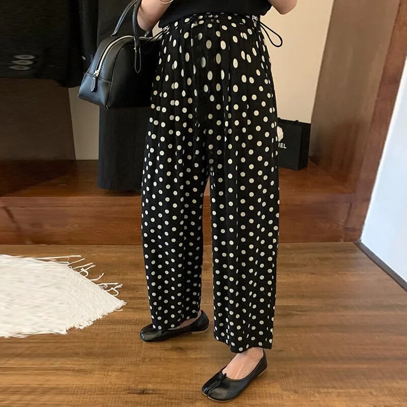 Skraćene hlače od šifona visokog struka za trudnice Ležerne zvonaste hlače Opuštenog kroja Ljetna odjeća s ravnim nogavicama s uzicom sa strane