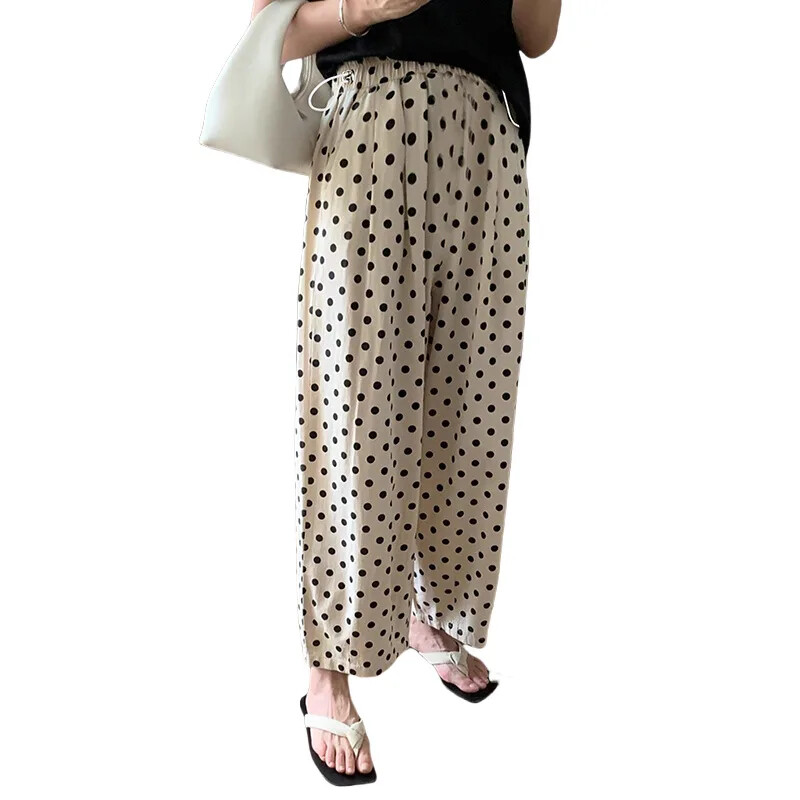 Skraćene hlače od šifona visokog struka za trudnice Ležerne zvonaste hlače Opuštenog kroja Ljetna odjeća s ravnim nogavicama s uzicom sa strane