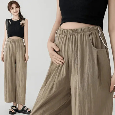 Nėštumas Pavasaris Vasara Laisvo kirpimo liekninančios be juosmens raištelių laisvalaikio kelnės Pilvą dengiančios nekumpančios kelnės