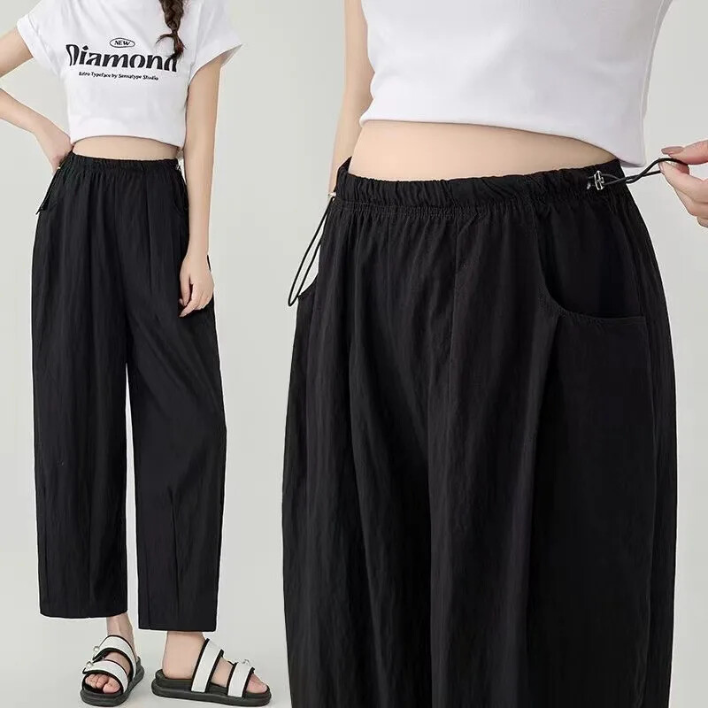 Nėštumas Pavasaris Vasara Laisvo kirpimo liekninančios be juosmens raištelių laisvalaikio kelnės Pilvą dengiančios nekumpančios kelnės
