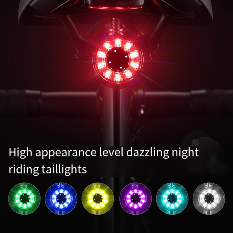 Lampă din spate pentru bicicletă ROCKBROS, Lampă de avertizare Q1 pentru călătorie pe timp de noapte, Lampă spate multicoloră pentru bicicletă de drum, accesorii pentru echipamente de călărie