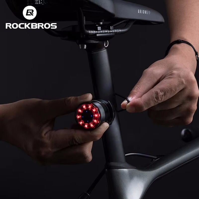 Lampă din spate pentru bicicletă ROCKBROS, Lampă de avertizare Q1 pentru călătorie pe timp de noapte, Lampă spate multicoloră pentru bicicletă de drum, accesorii pentru echipamente de călărie