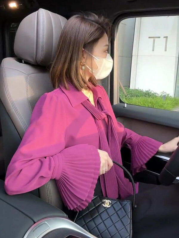 Korejepo Rose Red πουκάμισα 2023 Άνοιξη Γυναικεία Flare Sleeves Πουκάμισο Σχέδιο Goddess Gentle γαλλικό ταμπεραμέντο Όμορφο πουκάμισο