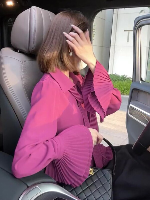 Korejepo Rose Red πουκάμισα 2023 Άνοιξη Γυναικεία Flare Sleeves Πουκάμισο Σχέδιο Goddess Gentle γαλλικό ταμπεραμέντο Όμορφο πουκάμισο