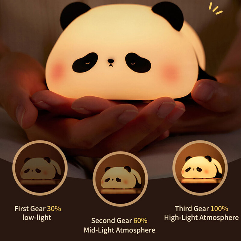 Lumină de noapte LED reîncărcabilă prin USB Panda cu desene animate drăguț Lampă din silicon Funcție de sincronizare Birou Decor noptiera Cadou pentru copii