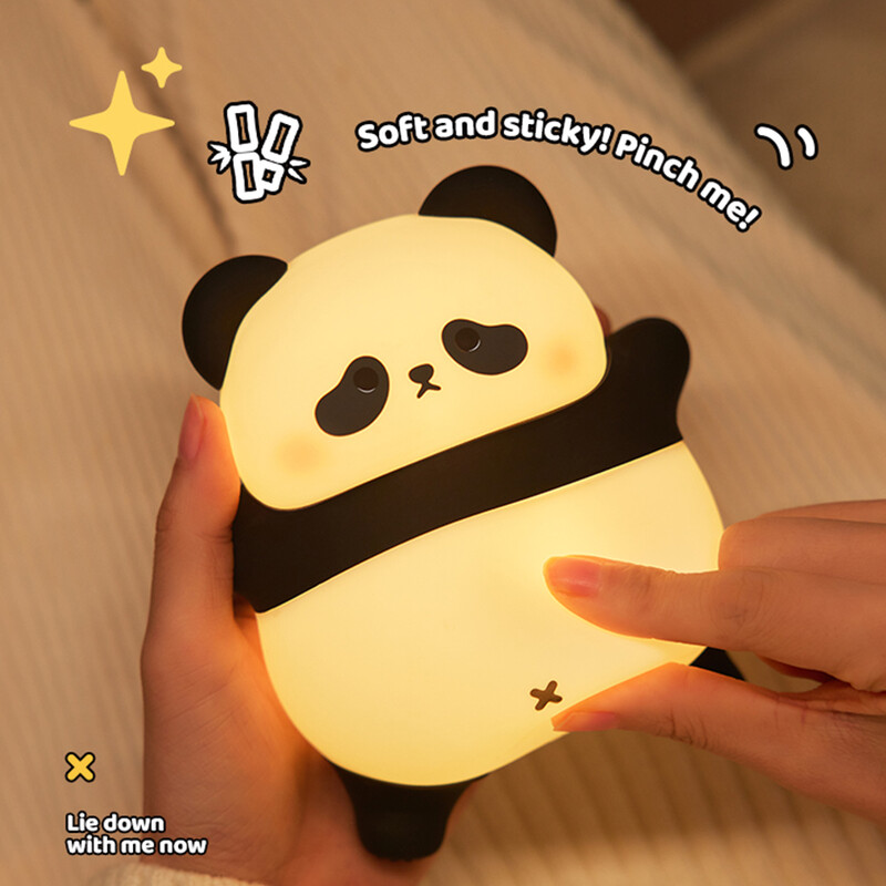 Lumină de noapte LED reîncărcabilă prin USB Panda cu desene animate drăguț Lampă din silicon Funcție de sincronizare Birou Decor noptiera Cadou pentru copii