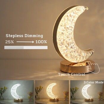 Υπνοδωμάτιο Crystal Touch Dimming Night Light για κορίτσια Διακόσμηση σπιτιού Αισθητική USB κομοδίνο LED Περιβάλλον Τραπεζάκι Φεγγαριού 3d