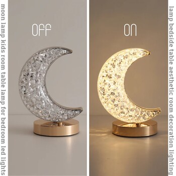 Υπνοδωμάτιο Crystal Touch Dimming Night Light για κορίτσια Διακόσμηση σπιτιού Αισθητική USB κομοδίνο LED Περιβάλλον Τραπεζάκι Φεγγαριού 3d