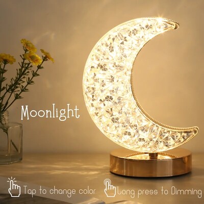 Dormitor Crystal Touch Dimming Night Light Camera de fete Decor estetica USB Noptiera LED Ambient Masa Lampa 3d Luna