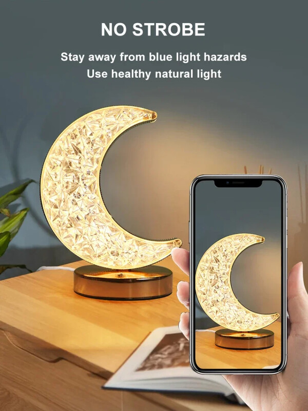 Hálószoba Crystal Touch Tompított Éjszakai Fény Lányok Szoba Lakberendezés Esztétika USB Éjjeli LED Ambient Asztali 3D Hold lámpa