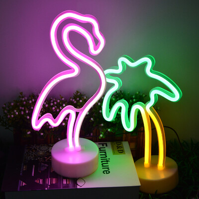 Flamingo kaktusa LED neona gaismas Kokosriekstu koka ananāsu neona izkārtņu lampa USB/akumulatora barošana vienradža lampa istabas galda svētku dekors