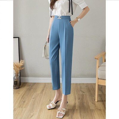 Γυναικεία κοστούμια παντελονιών γραφείου ίσιες ελαστικές ψηλόμεσες τσέπες Μονόχρωμο γυναικεία ρούχα με πριτσίνια Φύλλα Κομψά κομμένα παντελόνια