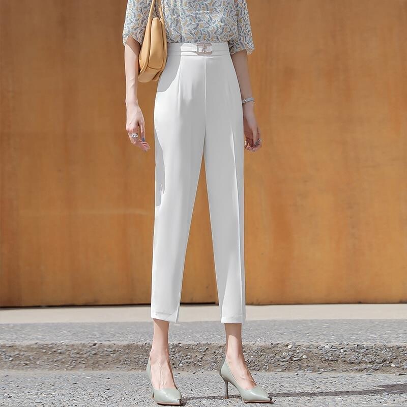 Γυναικεία κοστούμια παντελονιών γραφείου ίσιες ελαστικές ψηλόμεσες τσέπες Μονόχρωμο γυναικεία ρούχα με πριτσίνια Φύλλα Κομψά κομμένα παντελόνια