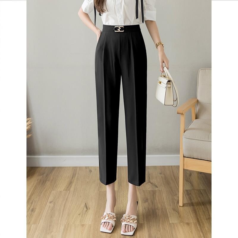 Γυναικεία κοστούμια παντελονιών γραφείου ίσιες ελαστικές ψηλόμεσες τσέπες Μονόχρωμο γυναικεία ρούχα με πριτσίνια Φύλλα Κομψά κομμένα παντελόνια