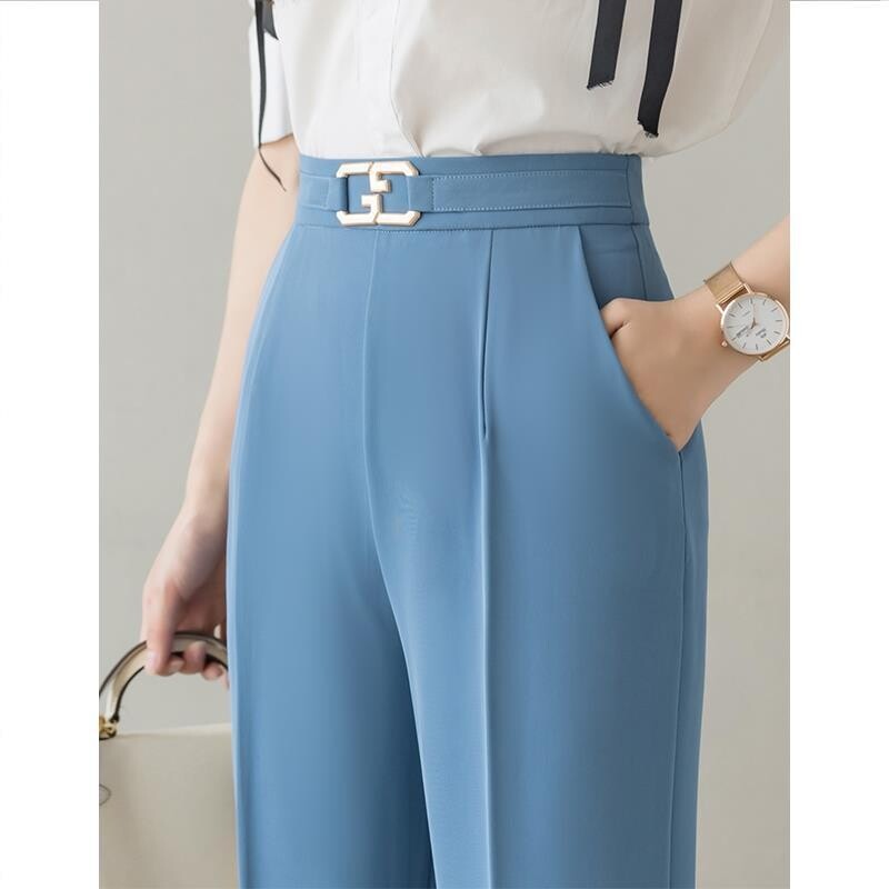 Γυναικεία κοστούμια παντελονιών γραφείου ίσιες ελαστικές ψηλόμεσες τσέπες Μονόχρωμο γυναικεία ρούχα με πριτσίνια Φύλλα Κομψά κομμένα παντελόνια