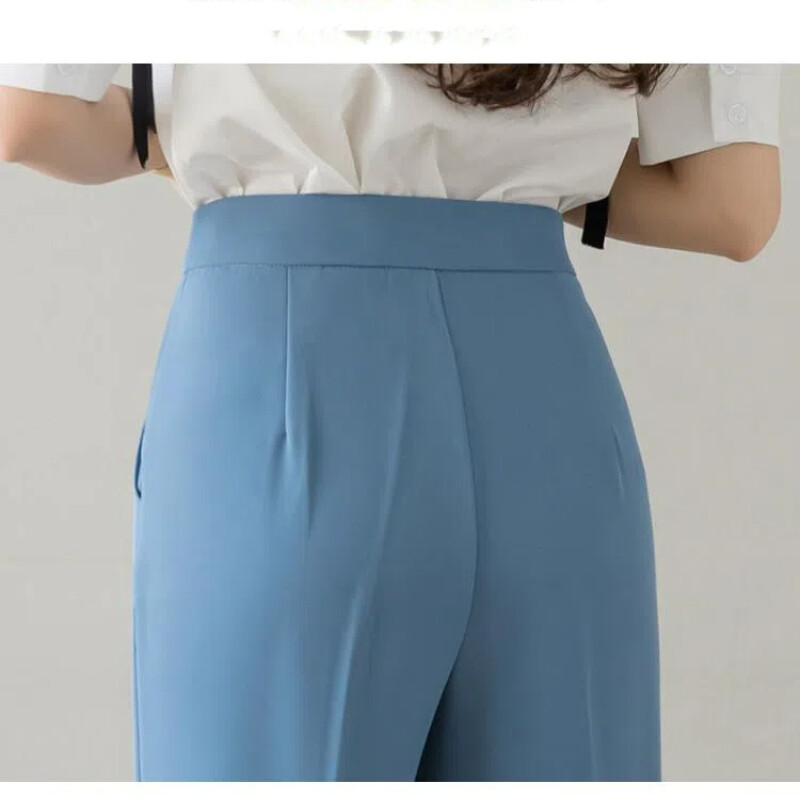 Γυναικεία κοστούμια παντελονιών γραφείου ίσιες ελαστικές ψηλόμεσες τσέπες Μονόχρωμο γυναικεία ρούχα με πριτσίνια Φύλλα Κομψά κομμένα παντελόνια