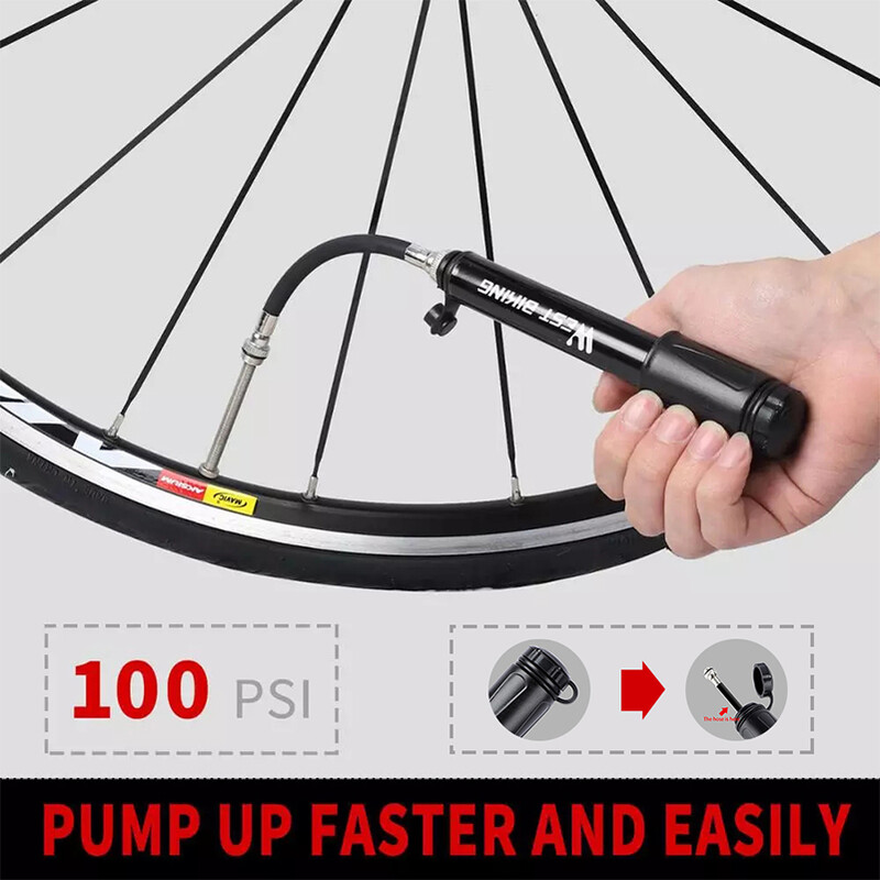 WEST BIKING 100Psi Mini Bike Pump Alumīnija sakausējuma velosipēda rokas gaisa sūknis Riepu piepūtējs Schrader Presta Valve MTB šosejas riteņbraukšanas sūknis