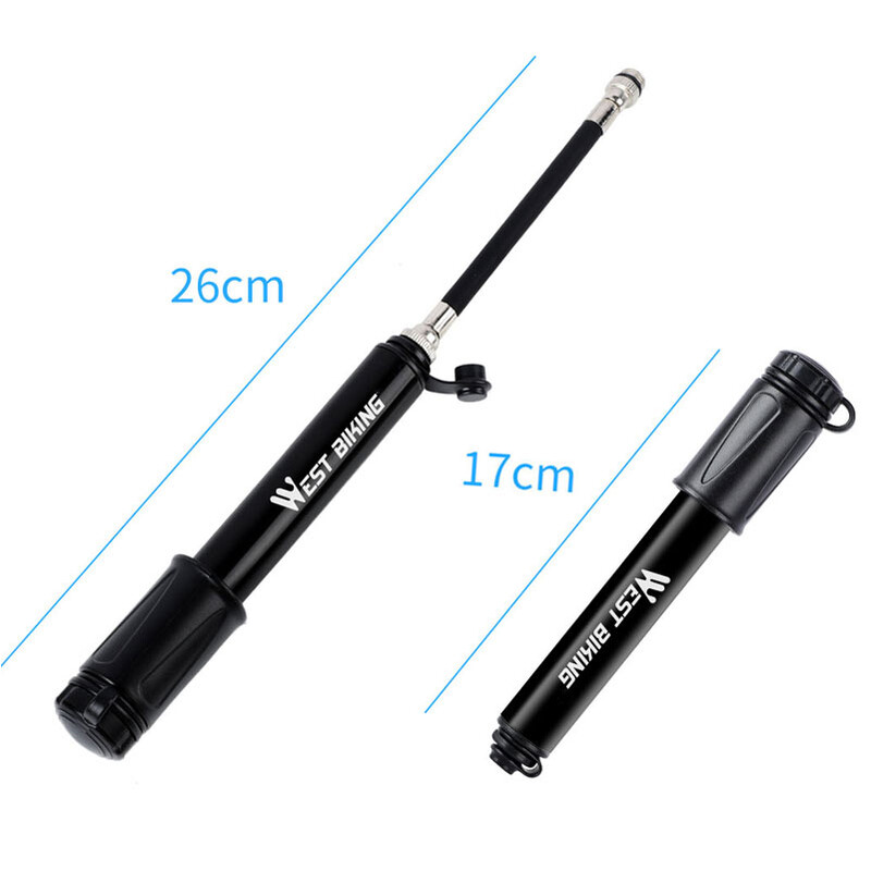 WEST BIKING 100Psi Mini Bike Pump Alumīnija sakausējuma velosipēda rokas gaisa sūknis Riepu piepūtējs Schrader Presta Valve MTB šosejas riteņbraukšanas sūknis