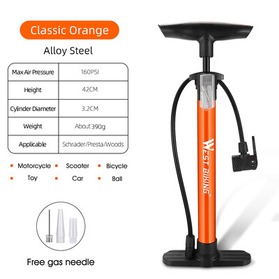 WEST BIKING 160PSI velosipēda gaisa sūknis ar mērierīci Schrader Presta MTB šosejas velosipēdu lodīšu augstspiediena riepu piepūšanas tērauda riteņbraukšanas sūknis