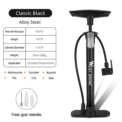 WEST BIKING 160PSI velosipēda gaisa sūknis ar mērierīci Schrader Presta MTB šosejas velosipēdu lodīšu augstspiediena riepu piepūšanas tērauda riteņbraukšanas sūknis