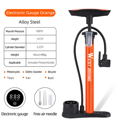 WEST BIKING 160PSI velosipēda gaisa sūknis ar mērierīci Schrader Presta MTB šosejas velosipēdu lodīšu augstspiediena riepu piepūšanas tērauda riteņbraukšanas sūknis
