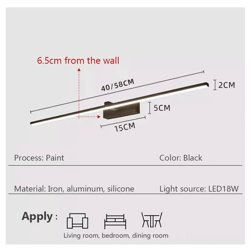 Led svjetla za ogledala Zidne svjetiljke Kupaonske vodootporne bijele crne LED ravne svjetiljke Moderna unutarnja zidna svjetiljka Kupaonska rasvjeta Make Up