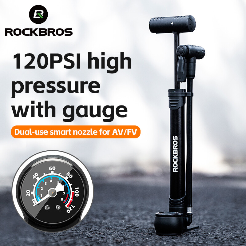 ROCKBROS velosipēda sūknis 120PSI pārnēsājams gaisa sūknis Presta Schrader īpaši viegls rokas sūknis ar spiediena mērītāju MTB šosejas velosipēda piepūtēju