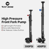 WEST BIKING 300/400PSI αντλία ποδηλάτου υψηλής πίεσης φορητή μπροστινή αντλία πιρουνιού ποδηλάτου για Schrader με βαρόμετρο ποδηλασίας αέρα