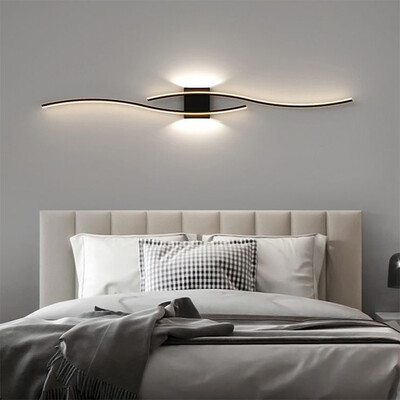 Moodne LED-ribaga seinalamp Double Curve kaugjuhtimispuldiga valgusti Voodikaunistused Mustkuldsed seinalambid Elutoa Magamistoa Led Fixtu