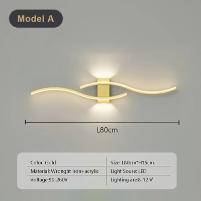 Moodne LED-ribaga seinalamp Double Curve kaugjuhtimispuldiga valgusti Voodikaunistused Mustkuldsed seinalambid Elutoa Magamistoa Led Fixtu