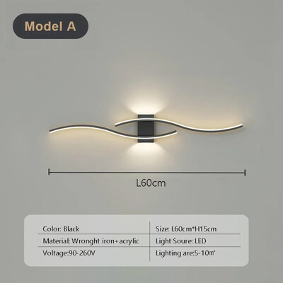 Moodne LED-ribaga seinalamp Double Curve kaugjuhtimispuldiga valgusti Voodikaunistused Mustkuldsed seinalambid Elutoa Magamistoa Led Fixtu