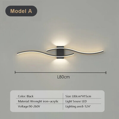 Moodne LED-ribaga seinalamp Double Curve kaugjuhtimispuldiga valgusti Voodikaunistused Mustkuldsed seinalambid Elutoa Magamistoa Led Fixtu