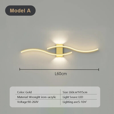 Moodne LED-ribaga seinalamp Double Curve kaugjuhtimispuldiga valgusti Voodikaunistused Mustkuldsed seinalambid Elutoa Magamistoa Led Fixtu