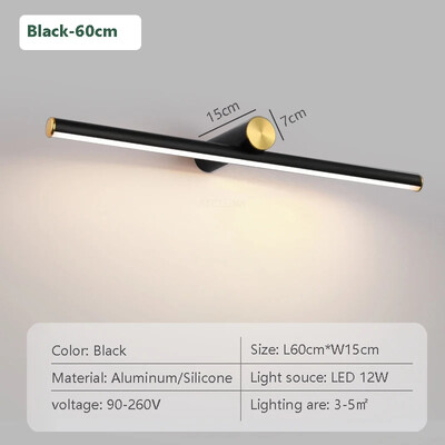 Mūsdienīga LED sienas lampa 40/60 cm spoguļgaismas vannas istabas tualete melns zelts ar garu sloksni mājas dekoru Led apgaismojuma lampas spīdums