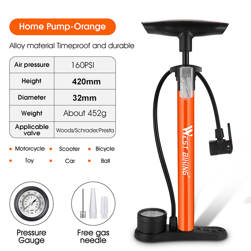 WEST BIKING kerékpár szivattyú 160 PSI hordozható rozsdamentes acél kerékpárszivattyú Schrader Presta szelepes felfújó hegyi országúti kerékpár tartozékok