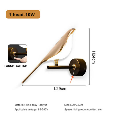 Nordic LED Golden Bird Zidna svjetiljka Viseća svjetiljka za salonske barove Noćna lampa Novost Okretna zidna svjetiljka Noćni ormarić za spavaću sobu Unutarnji svijećnjak