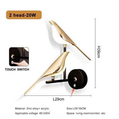 Nordic LED Golden Bird Zidna svjetiljka Viseća svjetiljka za salonske barove Noćna lampa Novost Okretna zidna svjetiljka Noćni ormarić za spavaću sobu Unutarnji svijećnjak