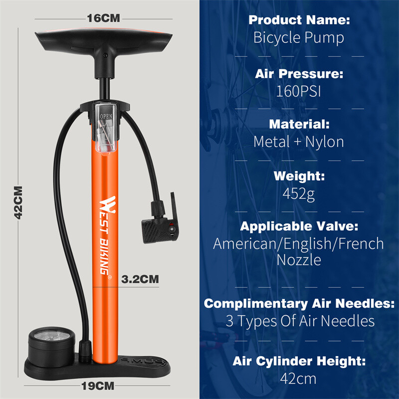 WEST BIKING 160PSI Pumpa za bicikl Visokotlačna MTB Pumpa za gume za cestovne bicikle Presta Schrader Woods Ventil Univerzalni dodaci za biciklizam