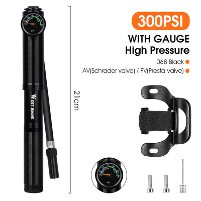 WEST BIKING Hordozható kerékpáros szivattyú nagynyomású kézi szivattyú MTB országúti kerékpár tartozékok Schrader Presta Valve kerékpáros szivattyú