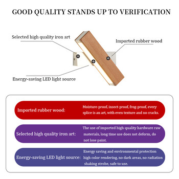 Нова въртяща се стенна лампа Скандинавска LED стенна лампа от масивно дърво Проста нощна лампа за учене Четене Регулируемо осветление Лампи за домашен декор