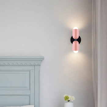 Nordic LED стенна лампа Cream 2Head Macaron Fixture Column Черен нощно шкафче Decor E27 Стенен аплиц за коридора Всекидневна Домашно осветително тяло