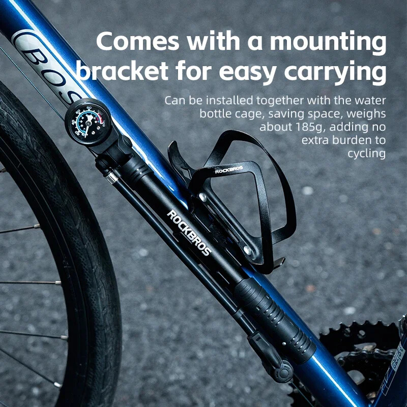 ROCKBROS velosipēda sūknis, 120 PSI, pārnēsājams mini velosipēda sūknis, FV/AV rokas/vertikālie piepūšanas režīmi Piepūšamie riteņbraukšanas piederumi