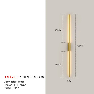 Μοντέρνα ευθεία γραμμή LED φωτιστικά τοίχου για υπνοδωμάτιο σαλονιού Διακόσμηση φόντου Εξαρτήματα κουζίνας Επιφάνεια σκάλας Μαύρο φωτιστικό