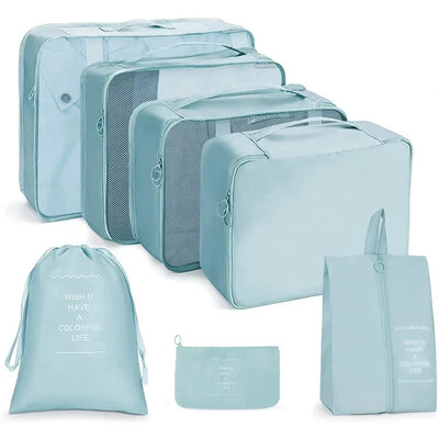 1 DB 7/Szett Utazásszervező Tárolótáskák Bőrönd Csomagoló Kocka Tokok Hordozható szekrény Poggyász Ruhák Cipőtasak Összehajtható