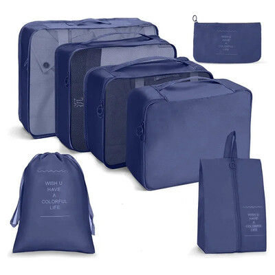 1 DB 7/Szett Utazásszervező Tárolótáskák Bőrönd Csomagoló Kocka Tokok Hordozható szekrény Poggyász Ruhák Cipőtasak Összehajtható